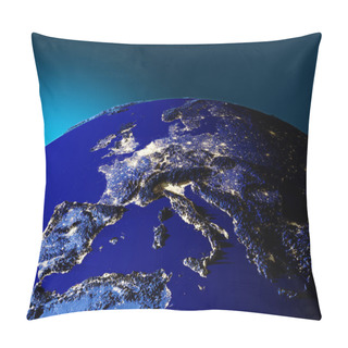 Personality  Physical Map Of The World, Satellite View Of Europe And North Africa. Night View. City Lights. Globe. Hemisphere. Reliefs And Oceans. 3d Rendering. Elements Of This Image Are Furnished By NASA Pillow Covers
