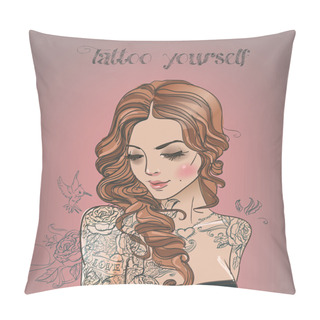 Personality  Woman With Tattoo Pillow Covers