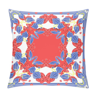 Personality  Delicate Colors Of Silk Scarf With Flowering Asclepias Syriaca . Violet, Red, Blue And White. Pillow Covers