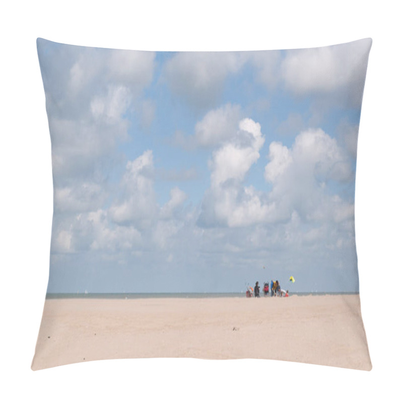 Personality  Clear blue sky and white dynamic clouds over the sea, grisont view, thin edge of sandy beach pillow covers