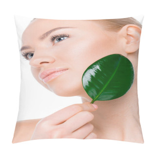 Personality  Woman With Green Leaf Pillow Covers