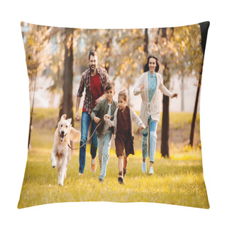 Personality  Family Running With Dog In Park Pillow Covers