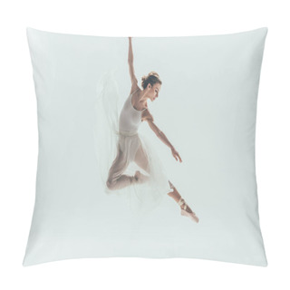 Personality  Beautiful Ballet Dancer In White Dress Jumping In Studio, Isolated On White Pillow Covers