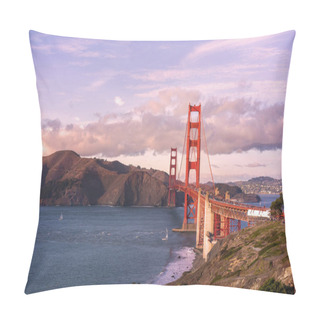 Personality  Pink Sunset Sky Over Golden Gate Bridge, San Francisco, California. Pillow Covers