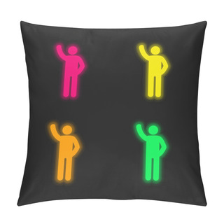 Personality  Arm Up Four Color Glowing Neon Vector Icon Pillow Covers