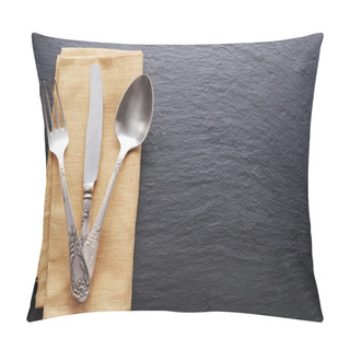 Personality  Silver Cutlery On A Dark Grey Background. Pillow Covers