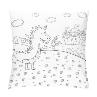 Personality  Coloring Book Fairy Tale Dragon And Magic Castle Design For Kids. Pillow Covers