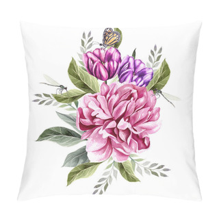 Personality  Watercolor Bouquet With Tulips And Peony.  Pillow Covers