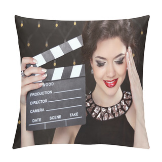 Personality  Fashion Elegant Woman Posing With Sexy Red Lips Holding Cinema C Pillow Covers
