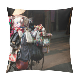 Personality  Typical Street Vendor In Hanoi,Vietnam. Pillow Covers