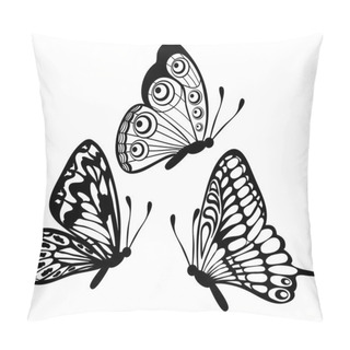 Personality  Set Of Beautiful Black And White Butterfly Isolated On White Pillow Covers