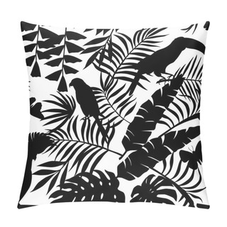 Personality  Tropical Birds, Butterflies And Palm Leaves Silhouette Seamless  Pillow Covers