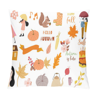Personality  Autumn Object Collection With Pumpkin,squirrel,man,woman.Illustr Pillow Covers