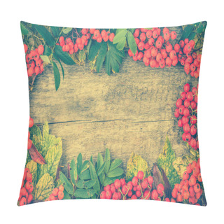 Personality  Red Rowan Berries Border, Autumn Background, Copy Space Pillow Covers