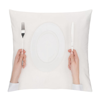 Personality  Hands, Empty Plate And Cutlery Pillow Covers