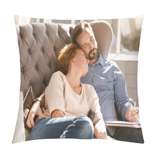 Personality  Middle Aged Couple Resting At Home Pillow Covers
