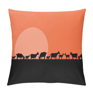 Personality  Farm Dairy Goats Herd Silhouettes Landscape Illustration Backgro Pillow Covers