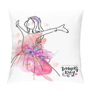 Personality  Creative Young Girl For Women's Day Celebration. Pillow Covers