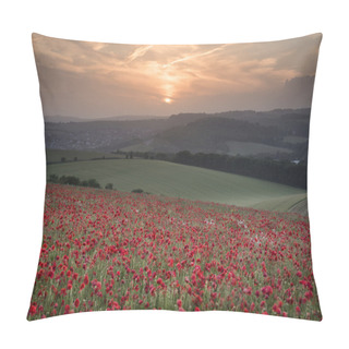 Personality  Stunning Poppy Field Landscape Under Summer Sunset Sky Pillow Covers