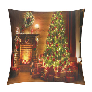 Personality  Interior Christmas. Magic Glowing Tree, Fireplace, Gifts In  Dar Pillow Covers