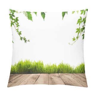 Personality  Green Leaves, Sward And Wooden Planks Pillow Covers