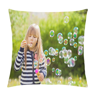 Personality  Beautiful Little Blonde Girl, Playing Outdoor, Springtime Pillow Covers