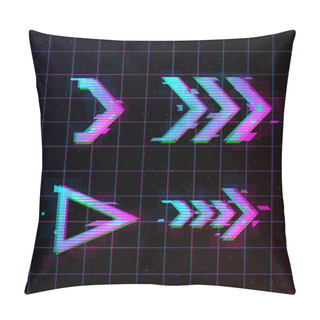 Personality  Synthwave Vaporwave Retrowave Glitch Arrows, Pointers, Direction Set. Glitch Design Elements For Poster, Flyer, Cover, Web, Banner. Eps 10 Pillow Covers