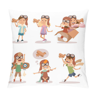 Personality  Small Cartoon Kids Playing Pilot Aviation, Dreams Pillow Covers