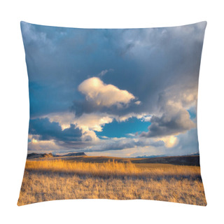 Personality  Cloudy Pastel Blue Sky Over The Low Sunlit Grassy Prairie Pillow Covers