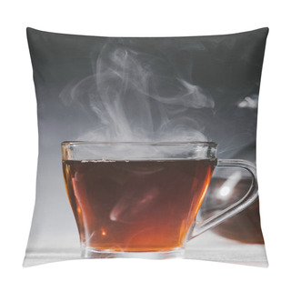 Personality  Steaming Black Tea In Glass Cup On Table Pillow Covers