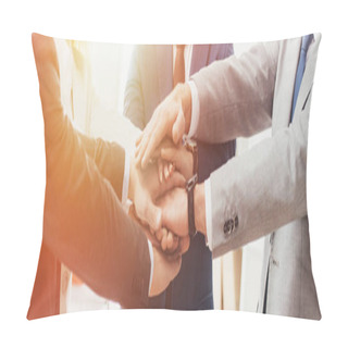Personality  Cropped Shot Of Professional Successful Business People Stacking Hands Together   Pillow Covers