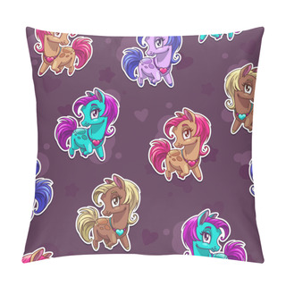 Personality  Cute Seamless Pattern With Pretty Little Pony Stickers. Pillow Covers