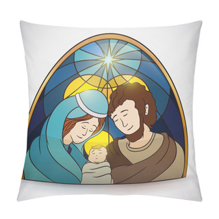 Personality  Colorful Holy Family Portrait Stained Glass, Vector Illustration Pillow Covers