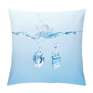 Personality  Pure Water With Splash And Ice Cubes On Blue Background Pillow Covers