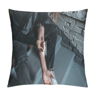 Personality  Cropped Shot Of Addicted Man Doing Heroin Injection Pillow Covers