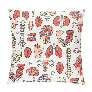 Personality  Vector Seamless Pattern On The Theme Of Human Anatomy. Cartoon Background With Human Organs And Skeleton Pillow Covers