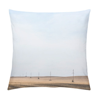 Personality  Power Line Near Golden Field Against Blue Sky  Pillow Covers