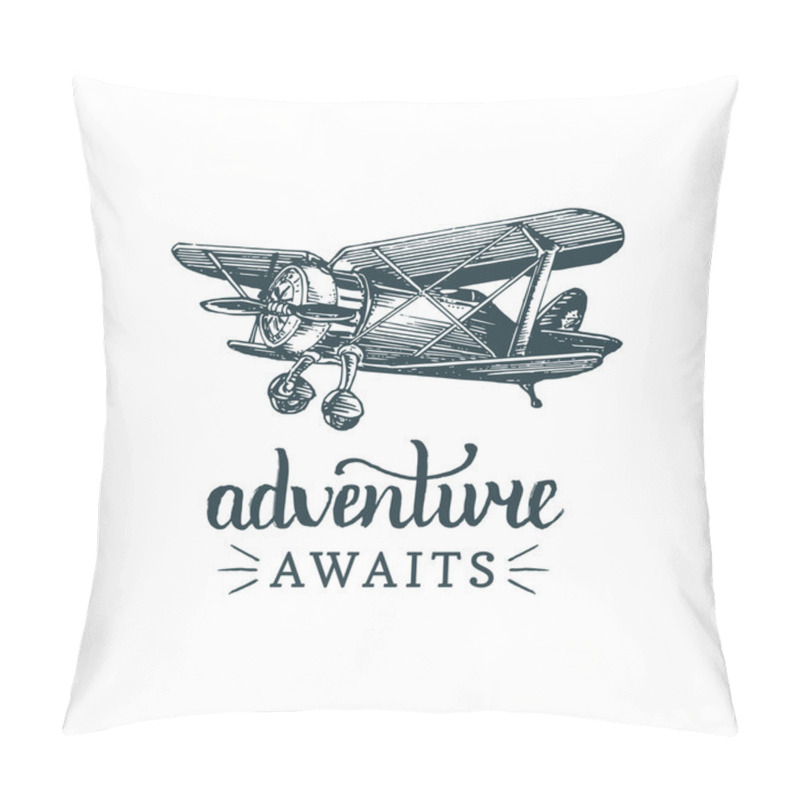 Personality  Adventure awaits - sketch biplane pillow covers