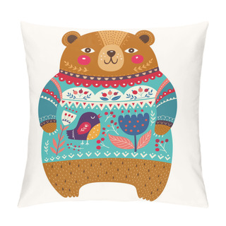 Personality  Beautiful Card With Cute Bear. Pillow Covers