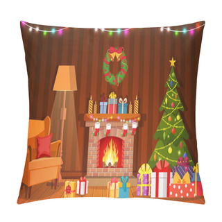 Personality  Christmas Fireplace Room Interior Pillow Covers
