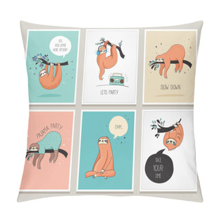 Personality  Cute Hand Drawn Sloths Illustrations, Funny Cards Pillow Covers