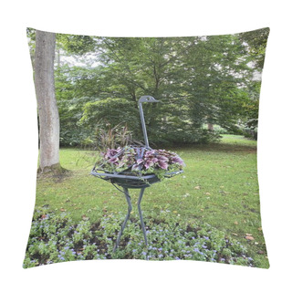 Personality  An Ornamental Plant From Asteraceae Family, Green Leaves, Purple Flowers Flower Bed With Flowers Pillow Covers