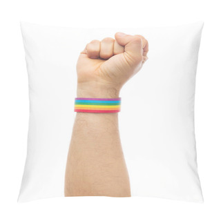Personality  Hand With Gay Pride Rainbow Wristband Shows Fist Pillow Covers