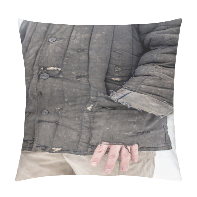 Personality  Man Dressed In Shabby Old Worn Working Clothes With Holes Pillow Covers