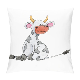 Personality  Watercolor Cow Funny Sits Isolated On White Background Pillow Covers