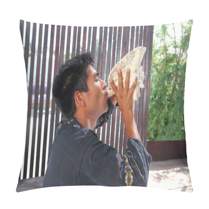 Personality  Mayan Man Blowing Seashell As Horn In Jungle Pillow Covers