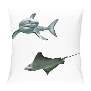 Personality  Shark And Fish Stingray Pillow Covers