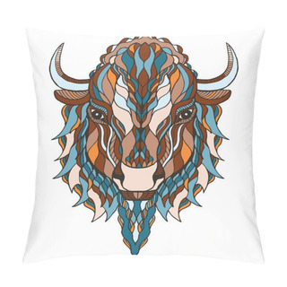 Personality  Bison Head Zentangle Stylized, Vector, Illustration, Freehand Pencil, Hand Drawn, Pattern. Pillow Covers