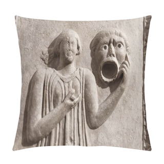 Personality  Ancient Roman Bas Relief With An Actress Holding A Classical Mask Pillow Covers