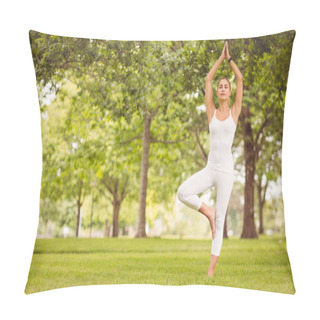 Personality  Woman Standing In Tree Pose At Park Pillow Covers